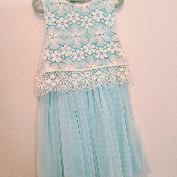 Bonnie Jean Lace Bodice cream & aqua blue-green, size 4 - Picture 7 of 11